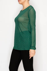 Sparkly Sheet Mesh Top – 4847 GREEN: GREEN / 2XL