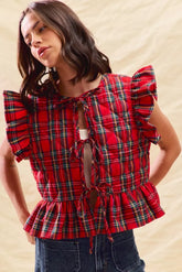 SO ME Christmas Holiday Plaid Ruffled Quilt Vest Top
