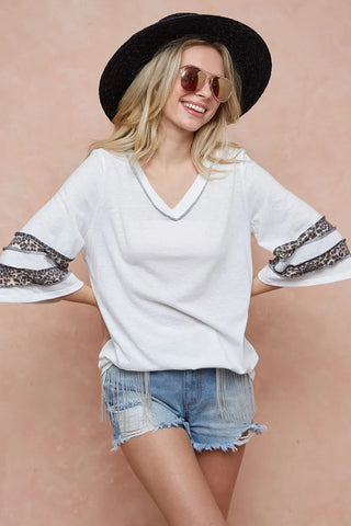 BiBi Triblend Knit Top with Leopard Band Detail