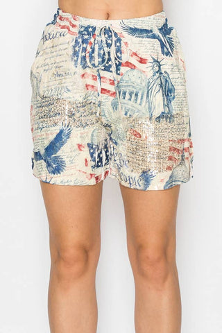 Lined Lace & Sequin Drawstring Shorts- 4757BG FREEDOM: FREEDOM / M