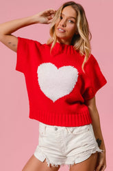 BiBi Rib Banded Heart Pattern Valentines Sweater