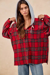 BiBi Brushed Plaid Hooded Jacket