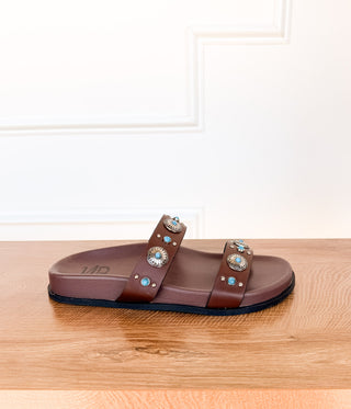 Briallen Western Studded Turquoise Sandal in Chocolate