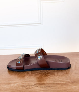 Briallen Western Studded Turquoise Sandal in Chocolate