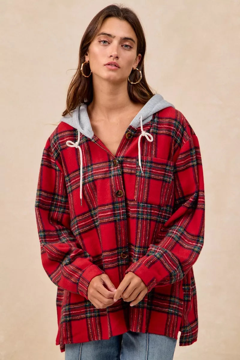 BiBi Brushed Plaid Hooded Jacket