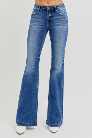 Bottoms RISEN Full Size Low Rise Flare Jeans with Pockets
