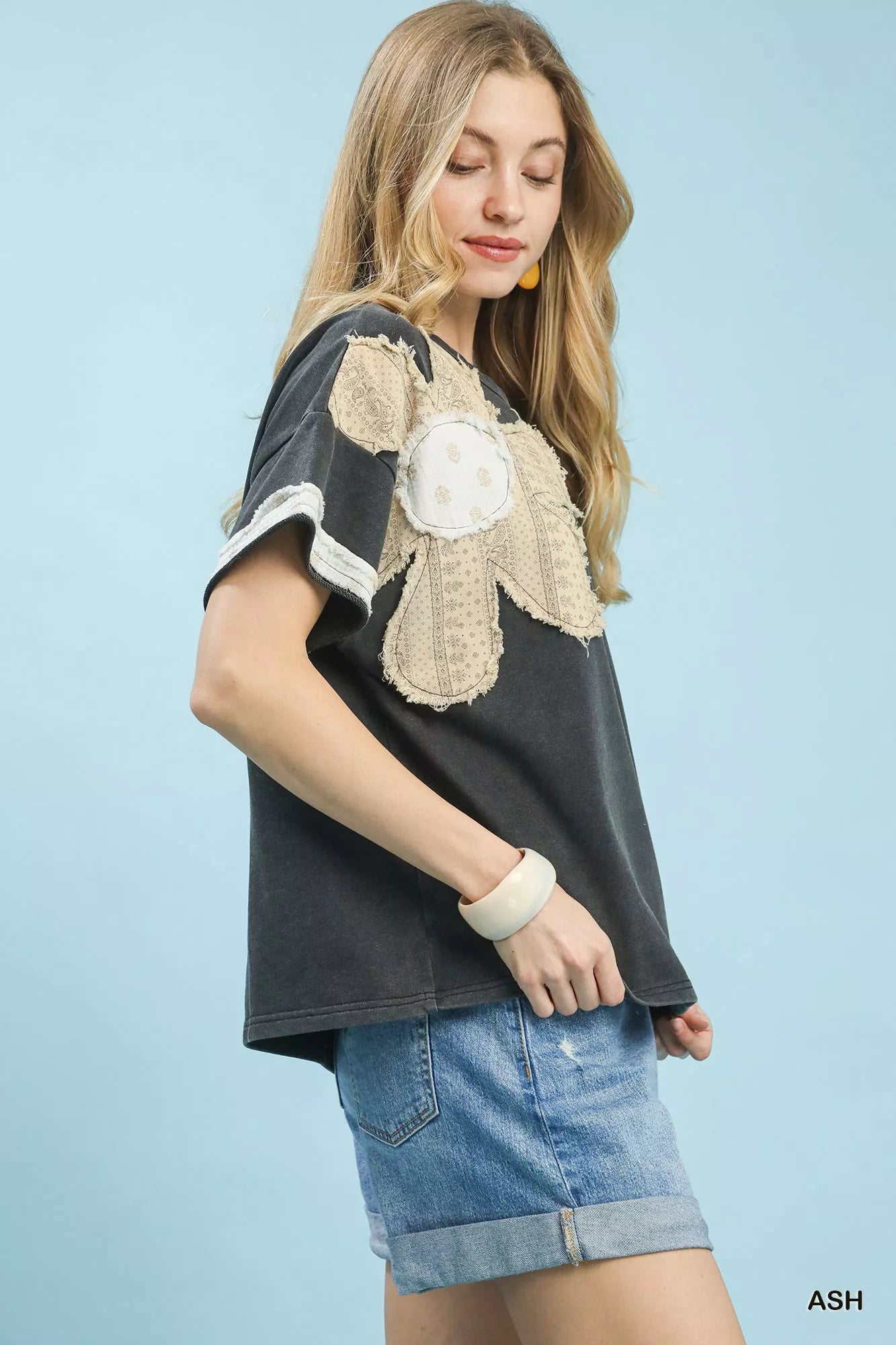 Umgee French Terry Top with Flower Patch