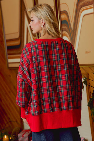Christmas Tartan Plaid Merry Chenille Patch Sweatshirt