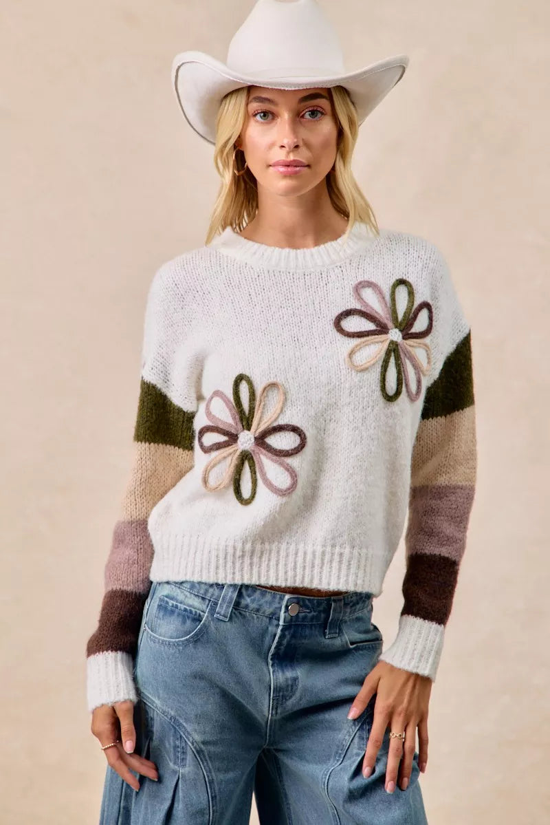 BiBi Flower Color Block Sweater