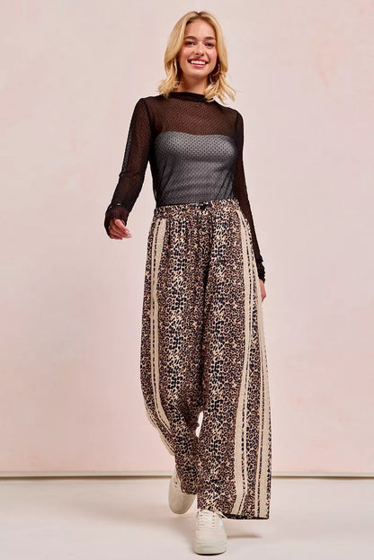 BiBi Leopard Printed Track Pants with Side Contrast Lace