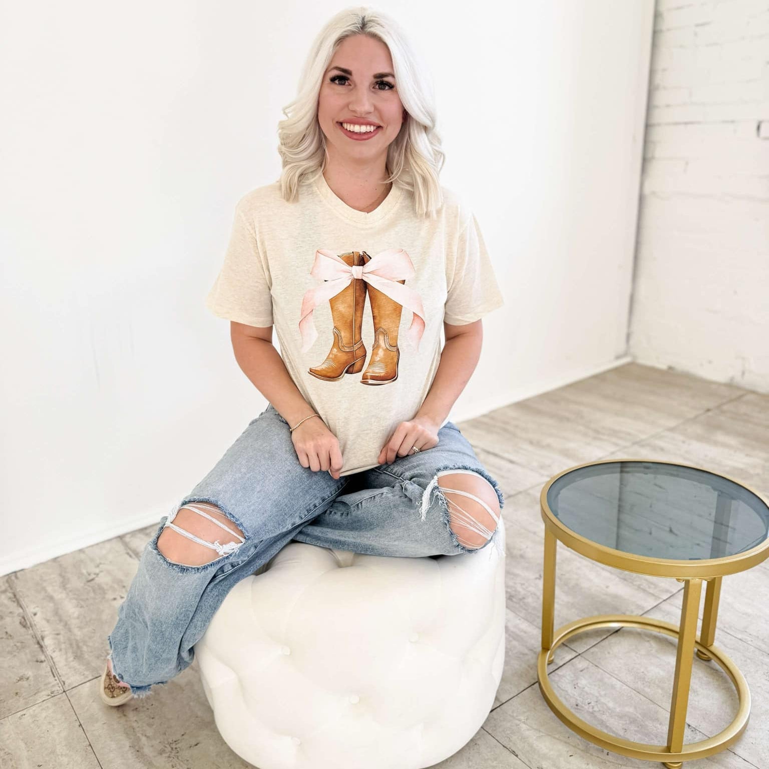 Western Boots &amp; Pink Bow Graphic Tee