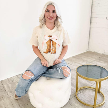 Western Boots &amp; Pink Bow Graphic Tee