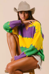 BiBi Stitch Detail Mardi Gras Stripes Sweater
