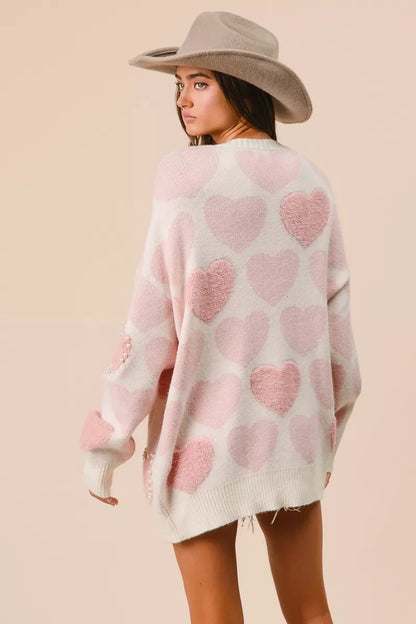 BiBi Heart Pattern Sweater with Pearl Detail