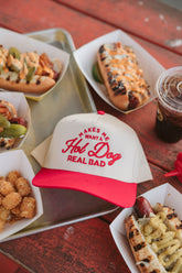Hat Makes me Want a Hot Dog - Red Vintage Trucker Hat