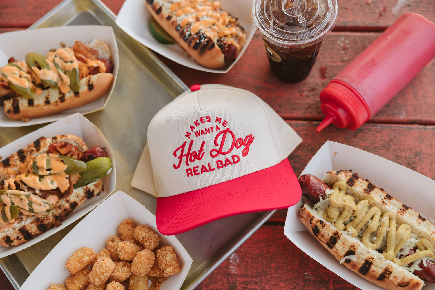 Hat Makes me Want a Hot Dog - Red Vintage Trucker Hat