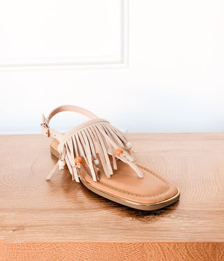 Claremont Fringe Sandal in Beige