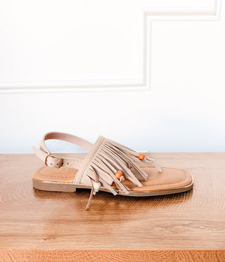 Claremont Fringe Sandal in Beige