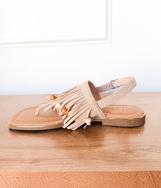 Claremont Fringe Sandal in Beige