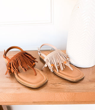 Claremont Fringe Sandal in Beige