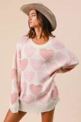 BiBi Heart Pattern Sweater with Pearl Detail