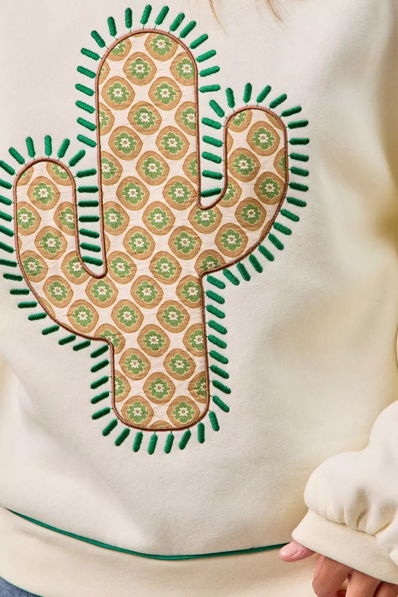 BiBi Cactus Embroidered Fleece Sweatshirt