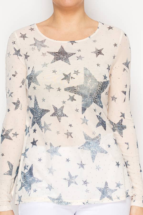 Sparkly Sheer Mesh Top  – 4847BG BLUE STAR