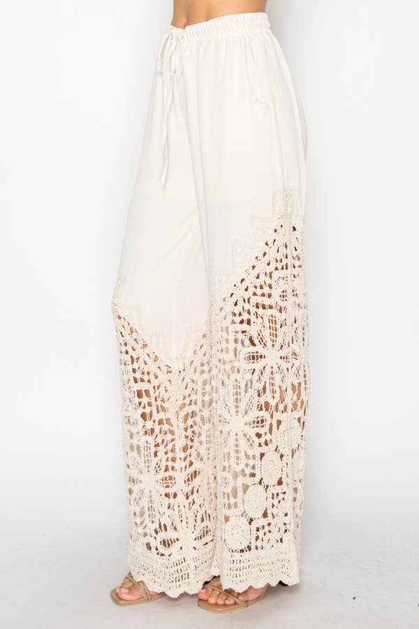 LINED PANTS WITH CROCHET BOTTOM OLS-4899BEIGE: BEIGE / XL