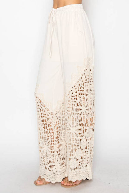 LINED PANTS WITH CROCHET BOTTOM OLS-4899BEIGE: BEIGE / S