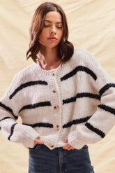 SO ME Stripe Soft Touch Button Cozy Sweater Cardigan