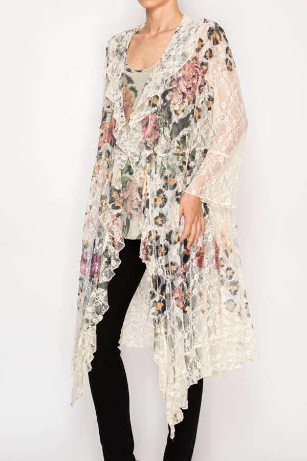 Lightweight Floral Lace Ruffle Duster With Sparkles - 4849BG LEO FL