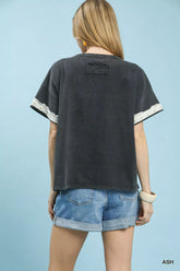 Umgee French Terry Top with Flower Patch