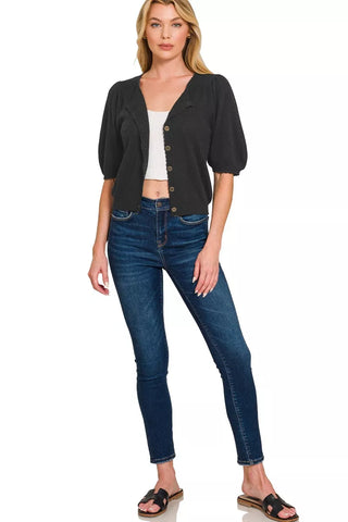Zenana Puff Sleeve Wool Sweater Cardigan