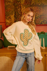 BiBi Cactus Embroidered Fleece Sweatshirt
