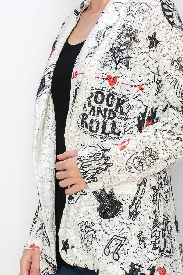 Glam Sequin Embellished Lace Blazer Jacket - 4800IV RNR