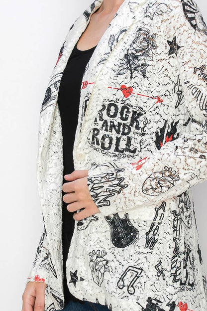 Glam Sequin Embellished Lace Blazer Jacket - 4800IV RNR