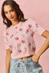 SO ME Floral Pattern Knit Puff Sleeves Sweater Top