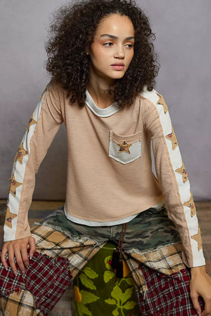 POL Round Neck Long Sleever T-Shirt with Star Patch