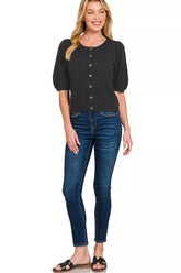 Zenana Puff Sleeve Wool Sweater Cardigan