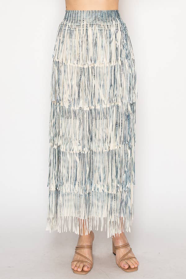 Layered Fringe Tiered Maxi Skirt - 4794BG 2DENIM