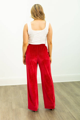 Velvet Straight-Leg Pants, Red: Red / S