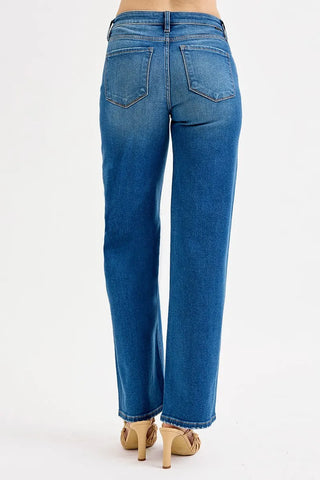 RISEN Full Size Mid Waist Fit Boyfriend Knee Distressed Jeans Plus Size