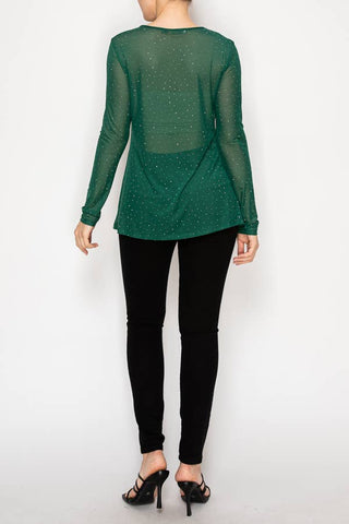 Sparkly Sheet Mesh Top – 4847 GREEN: GREEN / 2XL