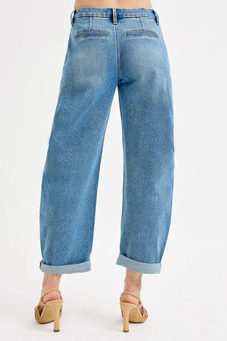 RISEN Full Size Mid Rise Fit Barrel Roll Up Jeans Plus Size Jo Jo