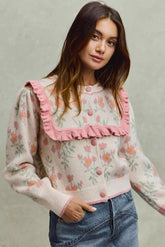 SO ME Flower With Ruffle Detailing Sweater Cardigan