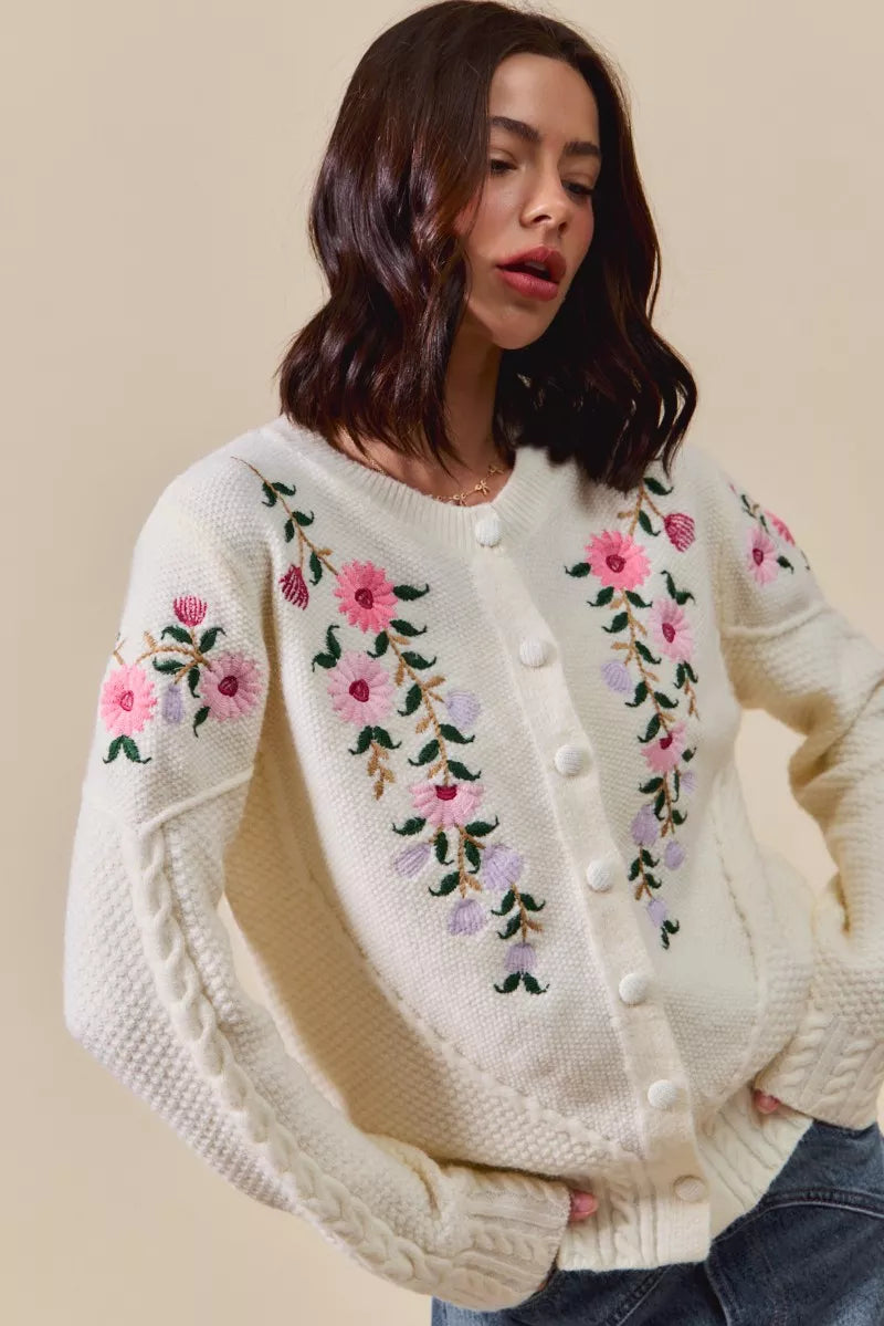 SO ME Floral Embroidered Coquette Sweater Cardigan
