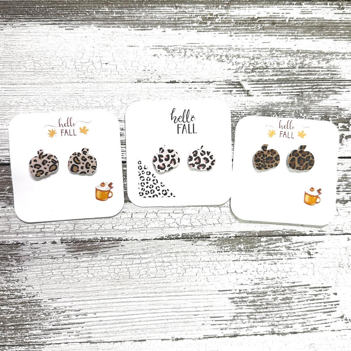Leopard Cheetah Pumpkin Stud Earrings