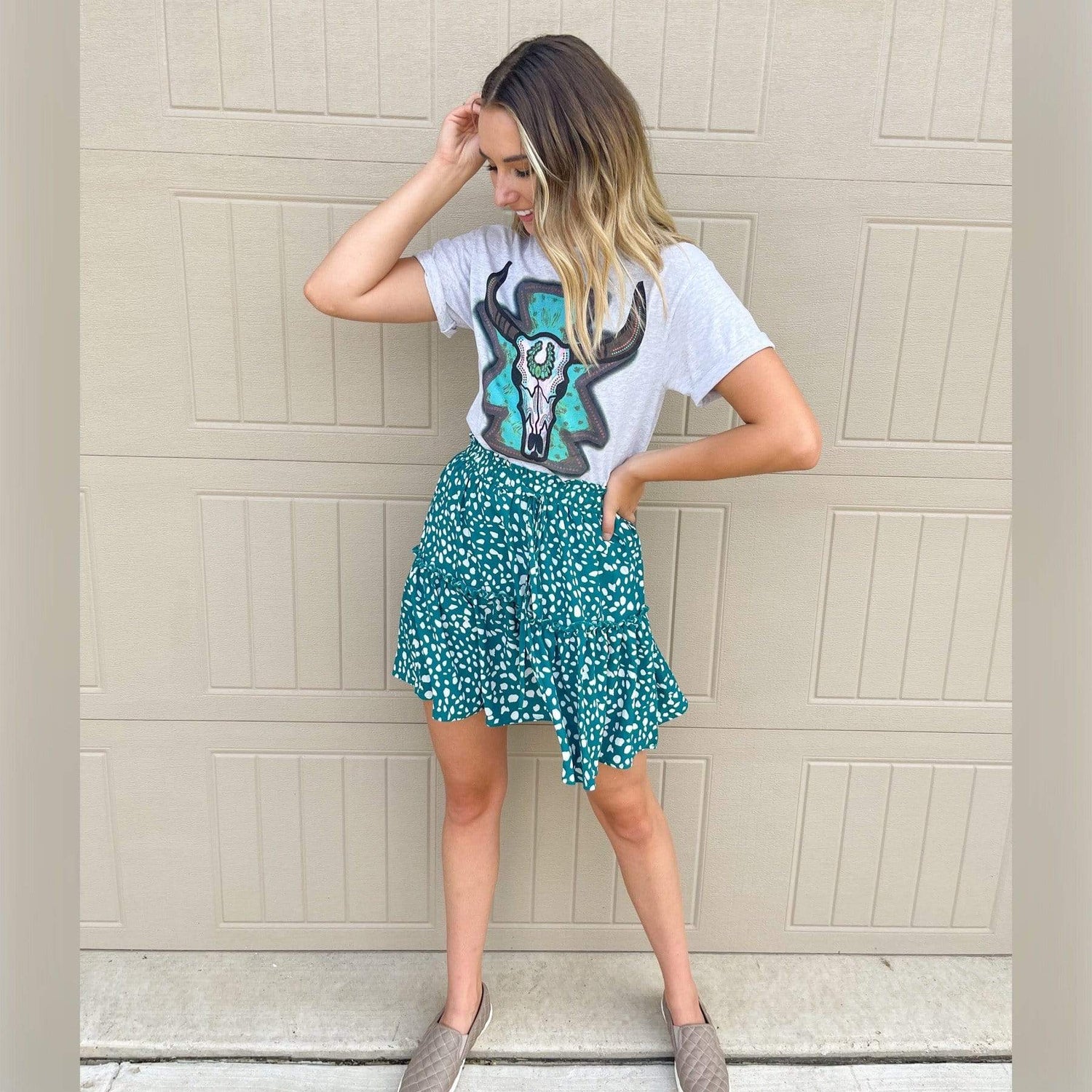 Turquoise Bull Skull Graphic Tee