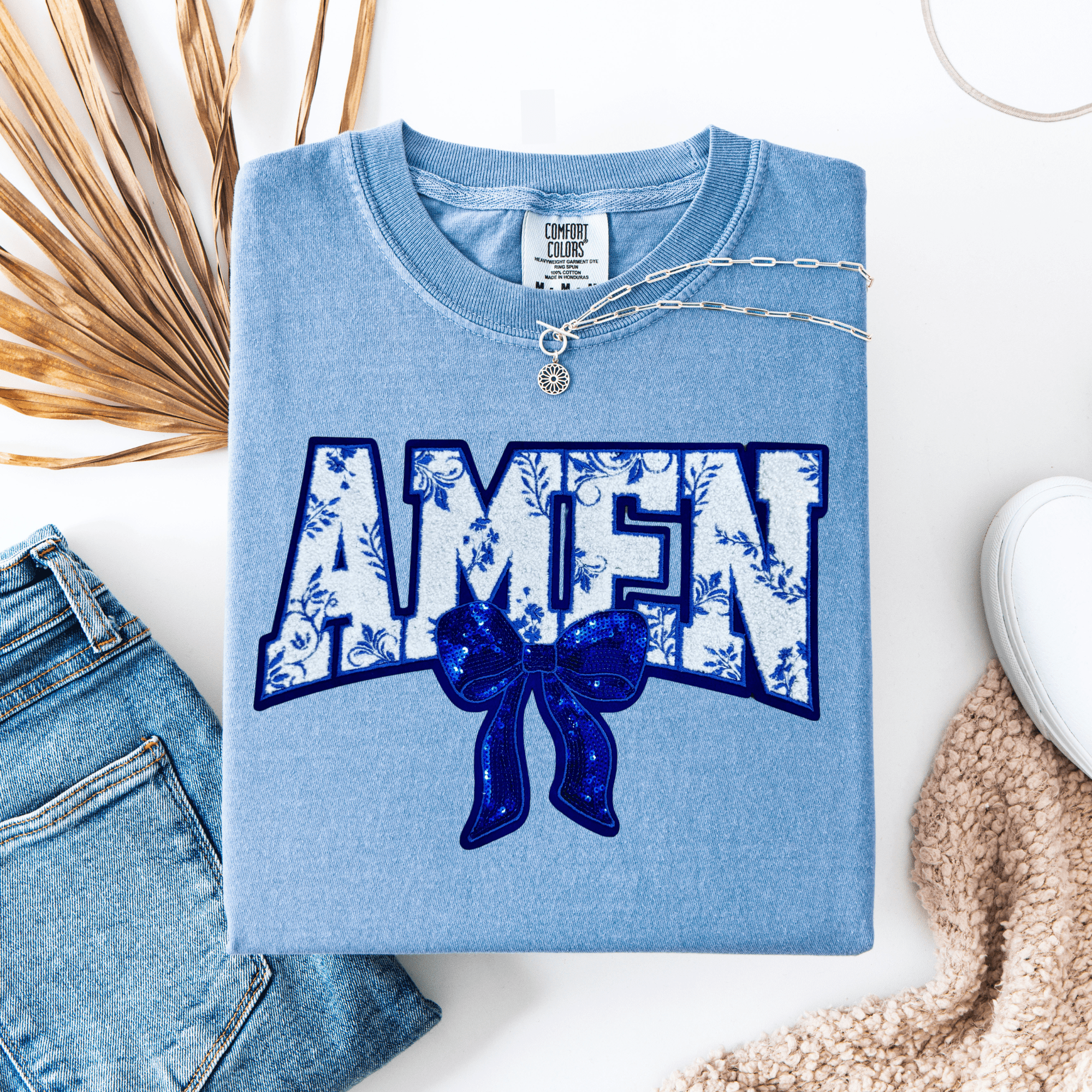 Amen (Blue) Chenille Patch Graphic Tee