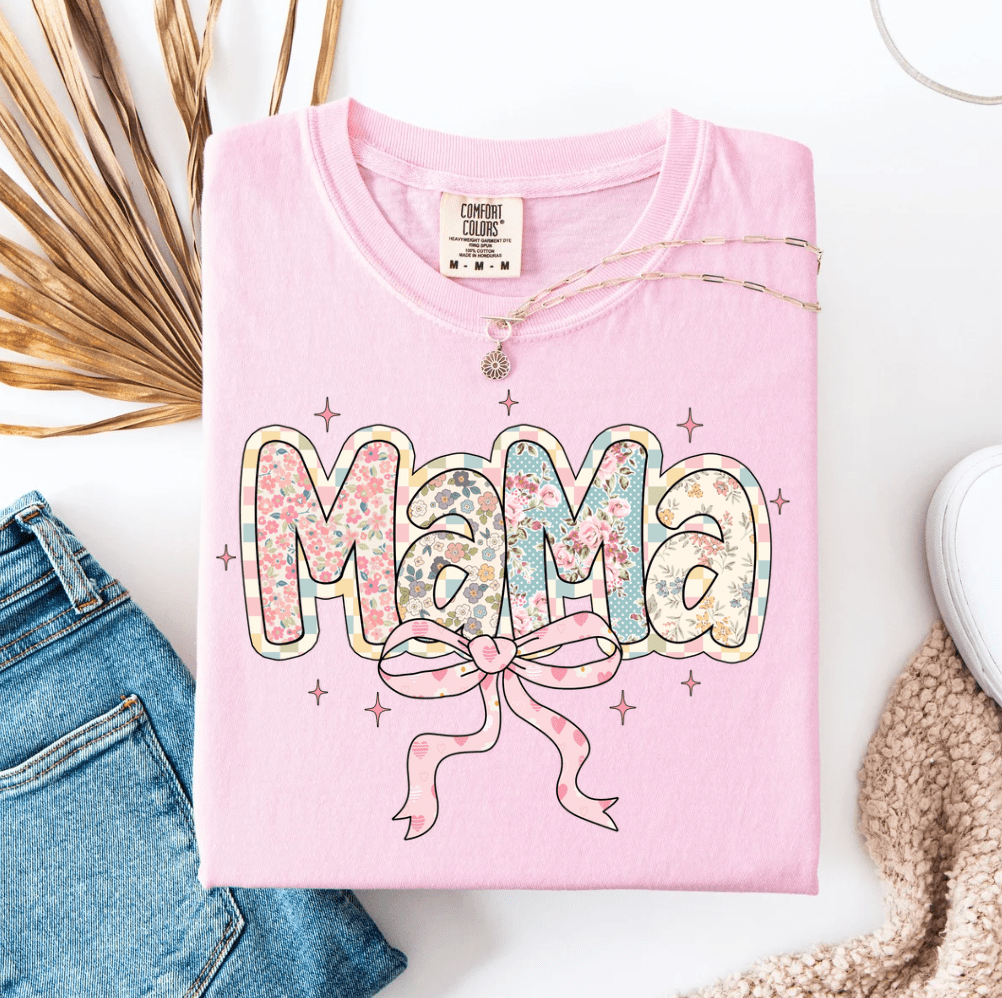 Floral &amp; Checkered Mama Graphic Tee